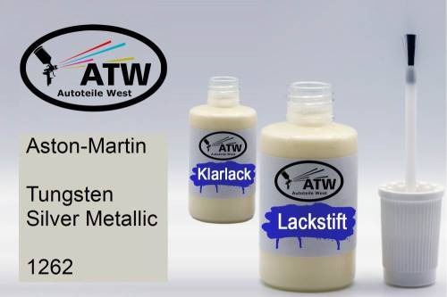 Aston-Martin, Tungsten Silver Metallic, 1262: 20ml Lackstift + 20ml Klarlack - Set, von ATW Autoteile West.